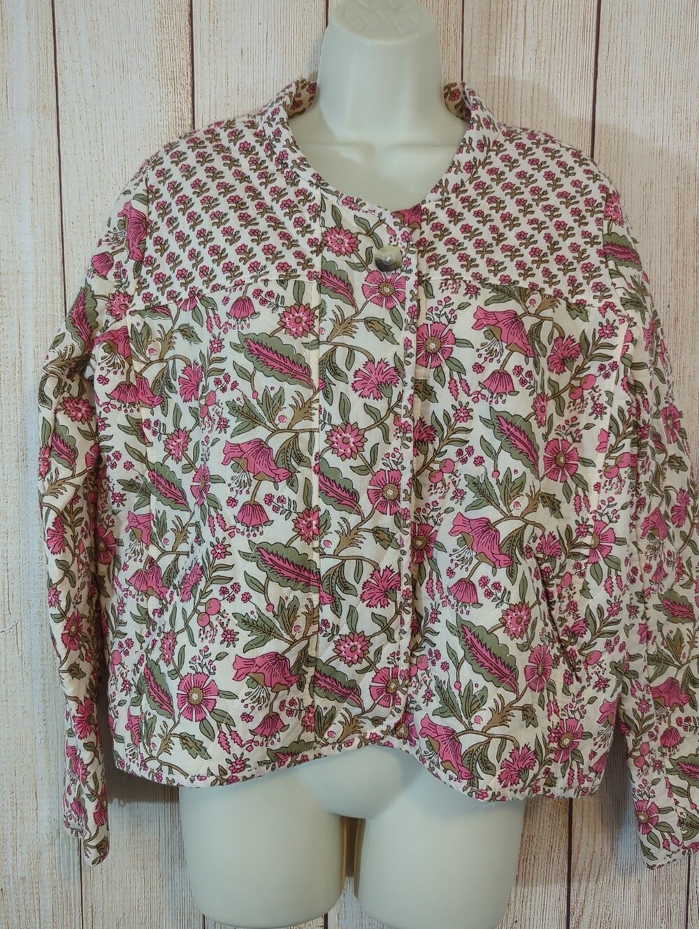 Anthropology dra Floral Quilted Cream & Pink Jacket - Picture 1 of 11